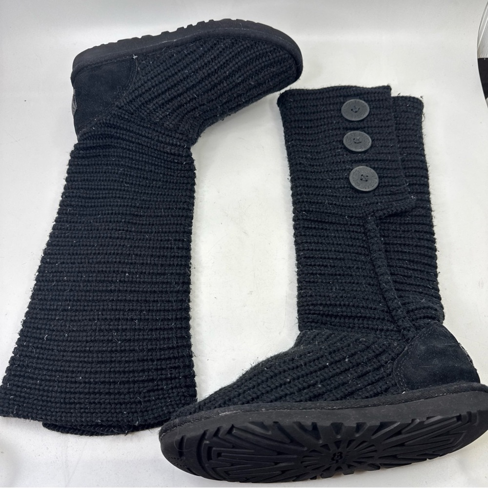 Ugg CLASSIC CARDY Women's Black Knit Tall Sweater BOOTS Size 5